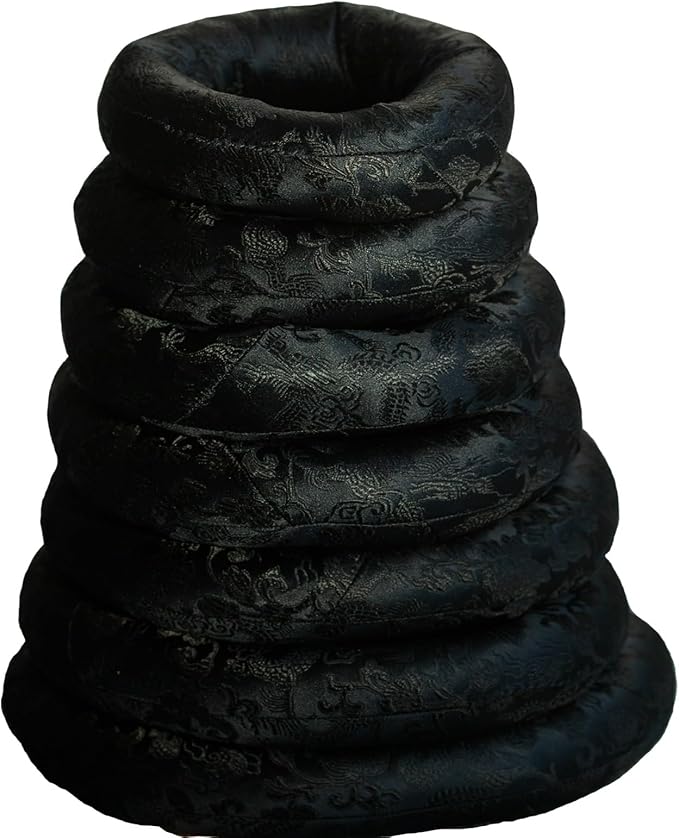 Singing Bowl Cushion Silk Brocade Ring Cushion Pillow 7 Set，Used for Crystal/Tibetan Singing Bowls ，Singing Bowls Cushion,O-Ring Set，Buddhist Sound Bowl Pad (Color : Black, Size : 6-12) - Bloomnest