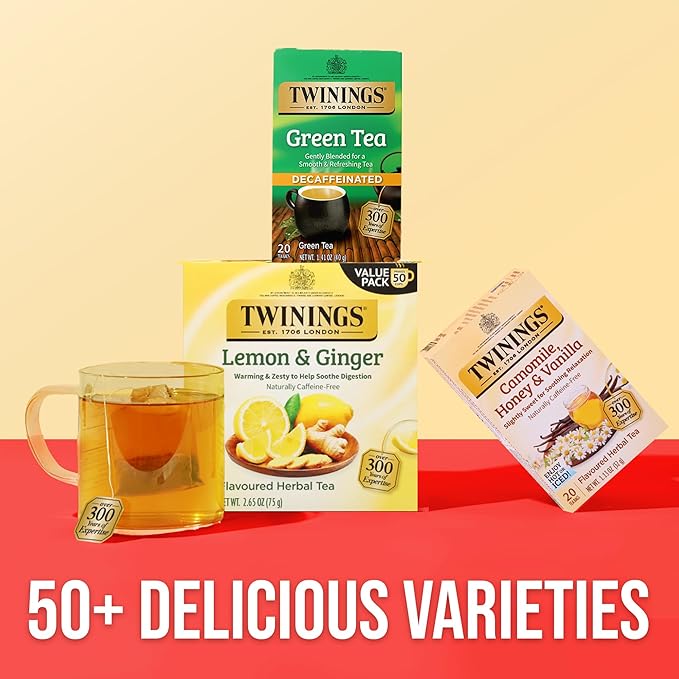 Twinings Decaffeinated Green Tea Individually Wrapped Bags, 20 Count (Pack of 1), Smooth Flavour, Enticing Aroma, Enjoy Hot or Iced, 20 Teabags - Bloomnest