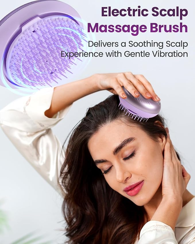 Electric Scalp Massager – Rechargeable Head Massager with Anion Technology, Portable Anti-Frizz Scalp Tool, Scalp Massager Gift for Men & Women(Purple) PUFIERDisco
