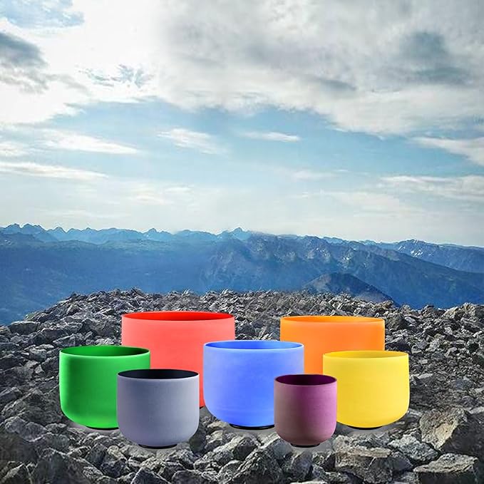 KRESEC 432Hz 6-12 Inch Crystal Singing Bowls Set of 7 – Multicolored Quartz Chakra Tuned Sound Healing Bowls for Meditation, Yoga & Reiki with Padded Cases, Suede Mallets & Silicone O-Rings - Bloomnest