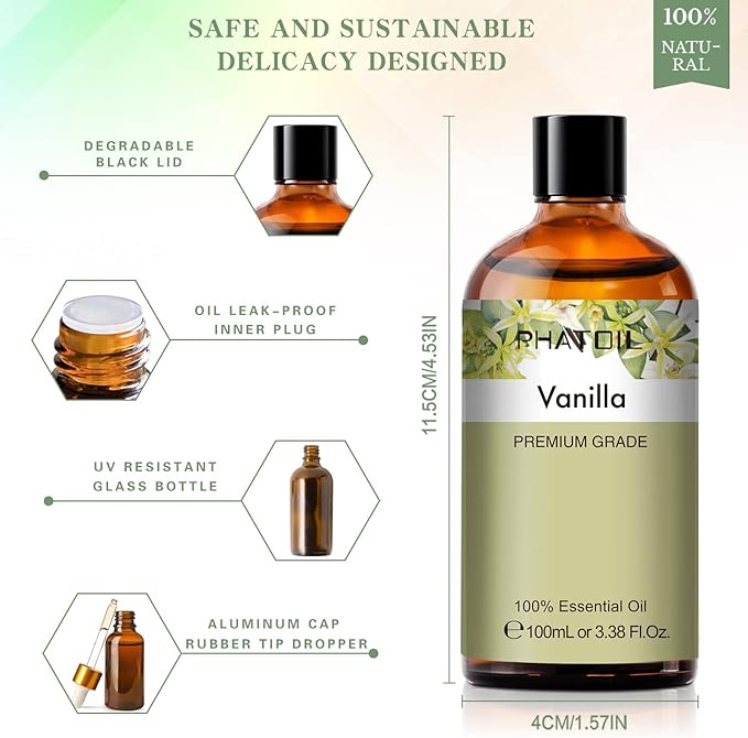 PHATOIL Vanilla Essential Oil 100ML, Vanilla Essential Oils for Diffuser, Humidifier, Aromatherapy, Sleep, Relax - Bloomnest
