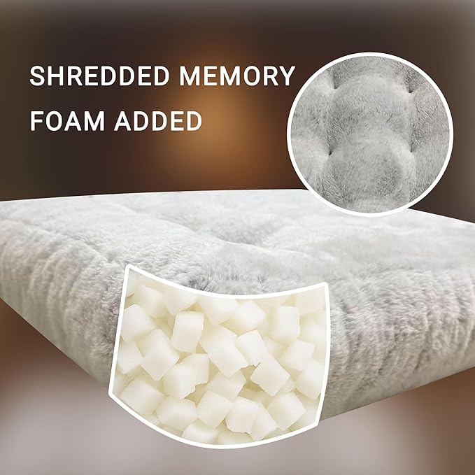 Degrees of Comfort Plush Floor Cushion for Adults – Faux Fur Meditation Pillow – Soft Winter Tatami Seating Pad – 22” Square, Light Grey, 1 Pack - Bloomnest