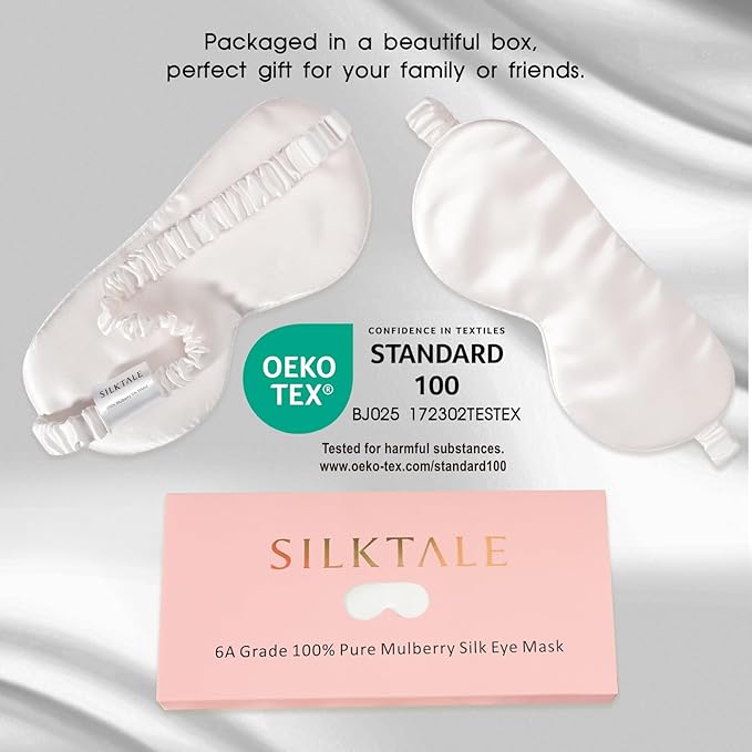 100% Mulberry Silk Eye Mask for Sleeping with Silk Wrapped Adjustable Strap,Ivory White - Bloomnest