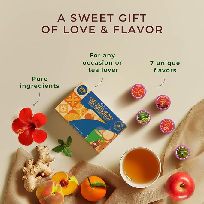 Gya Tea Co Get Well Soon Tea Pod Collection Gift Set (16 Count) - Different Flavors Assorted Variety Pack - Bloomnest