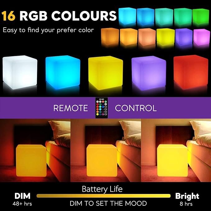 Mr.Go 20-inch LED Lighted Cube Table, Large LED Cube Chair Light, 16 RGB Colors Glowing Cube Seat w/Remote - Rechargeable - Waterproof - Home Outdoor Patio Pool Bar Stage Party Lighting Decoration - Bloomnest