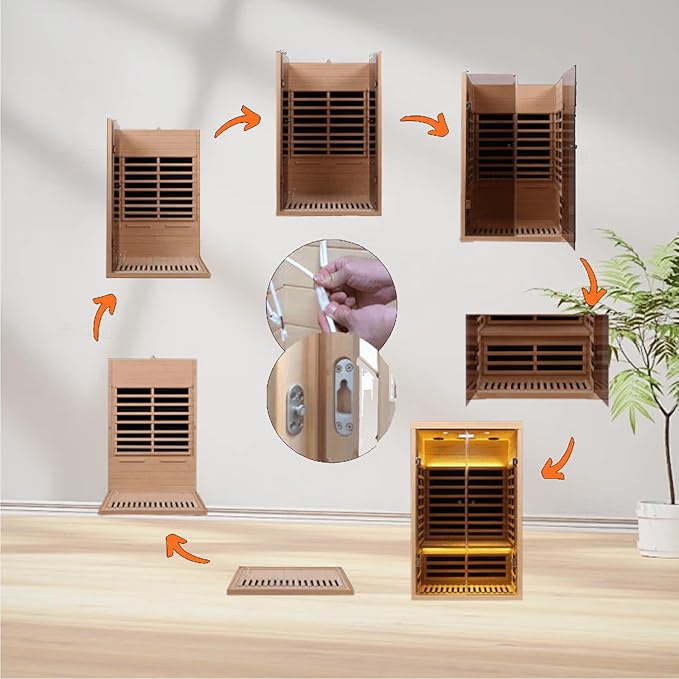 Smart App Control 2 Person Ultra Low EMF (＜5mG) Far Infrared Sauna for Home,1780W Hemlock Indoor Sauna Spa with Touch Panel, Insulation Cover, Bluetooth Speaker, Chromatherapy Light, Reading Light KUNSANA