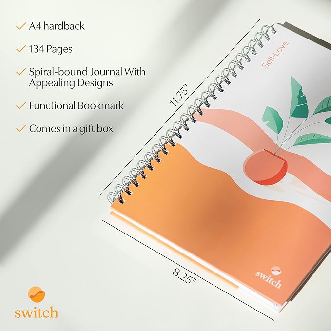 Switch Research Self-Love Journal - Self Care Journal for Women with Prompts - Mindfulness & Gratitude Journal, Therapist Recommended for Self Reflection & Personal Growth - Guided Writing Notebook A4 - Bloomnest