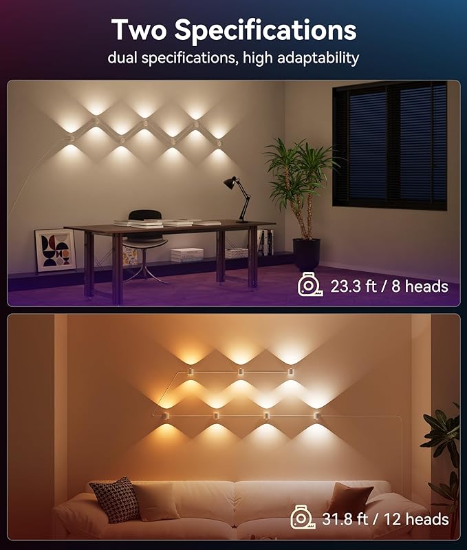 8 Lamp RGBCW Indoor Wall Lights, Up Down Lighting Bedroom Wall Sconces, Music Sync, DIY Styling White Color Changing Wall Lamps For Living room, Party, Home Decor, Compatible Alexa/Google Assistant - Bloomnest