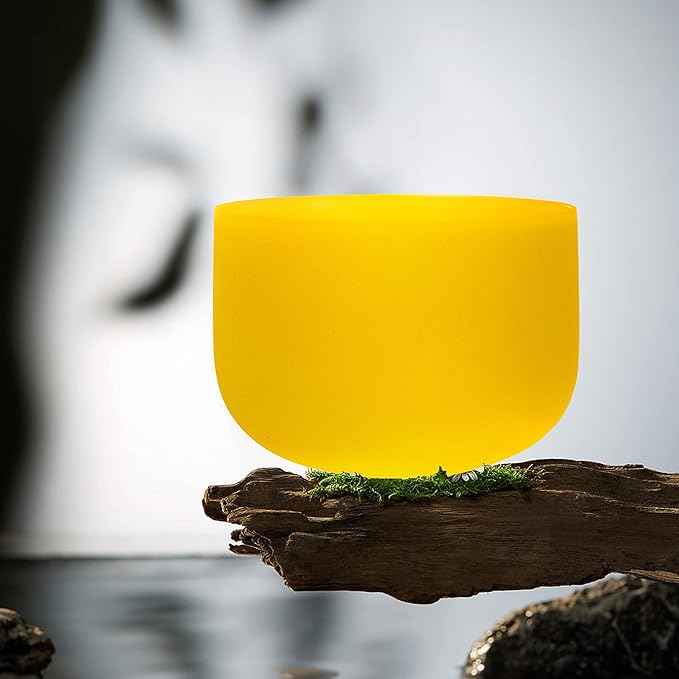 TOPFUND Yellow E Note Crystal Singing Bowl Solar Plexus Chakra 8 inch with Heavy Duty Carrying Case and Suede Mallet - Bloomnest