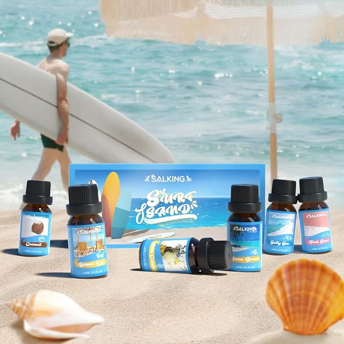 SALKING Surf & Sand Fragrance Oils, Premium Essential Oil for Diffuser, Scented Oil Gift Set for Soap Candle Making - Ocean Breeze, Salty Sea, Pink Sand, Coconut, Island Life, Pina Colada - Bloomnest