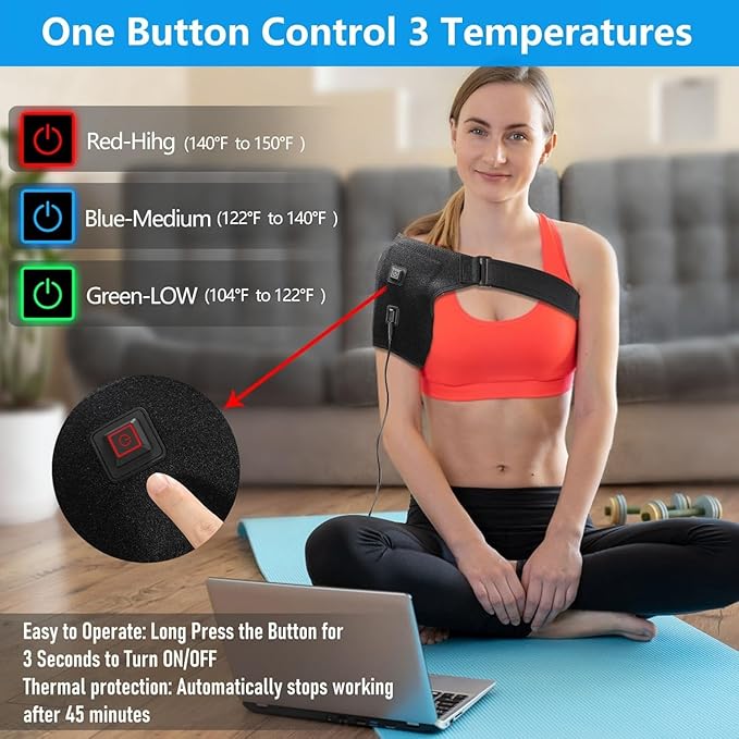 Shoulder-Heating-Pad-Heated-Wrap - 3 Heat Levels Heating Pad for Shoulder Pain for Men Women Frozen Shoulder Pain Relief - Bloomnest