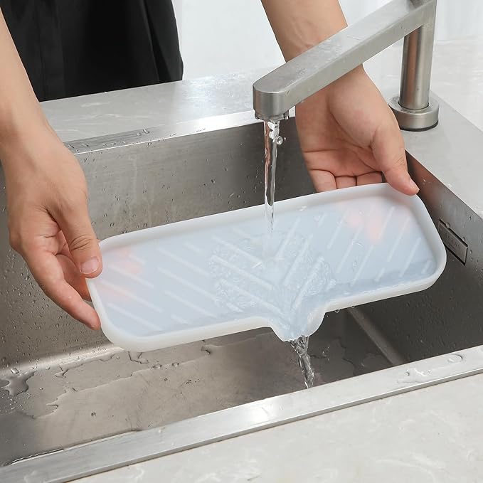 Silicone Bathroom Soap Dishes with Drain Spout-Bathroom and Kitchen Sink Organizer,Sponge Holder,Dish Soap Tray,Perfect for Dispenser,Scrubber,Bottle,Cup on Sink or Counter-Translucent 12"×4" - Bloomnest