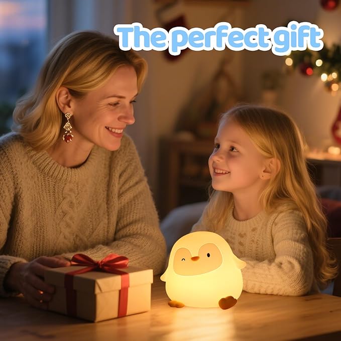 Squishy Penguin Silicone Night Light for Kids - USB Rechargeable LED Lamp with Soft Touch, Long Lasting Battery & Touch Control - Cute Penguin Light for Kids Room, Decor & Gifts - Bloomnest