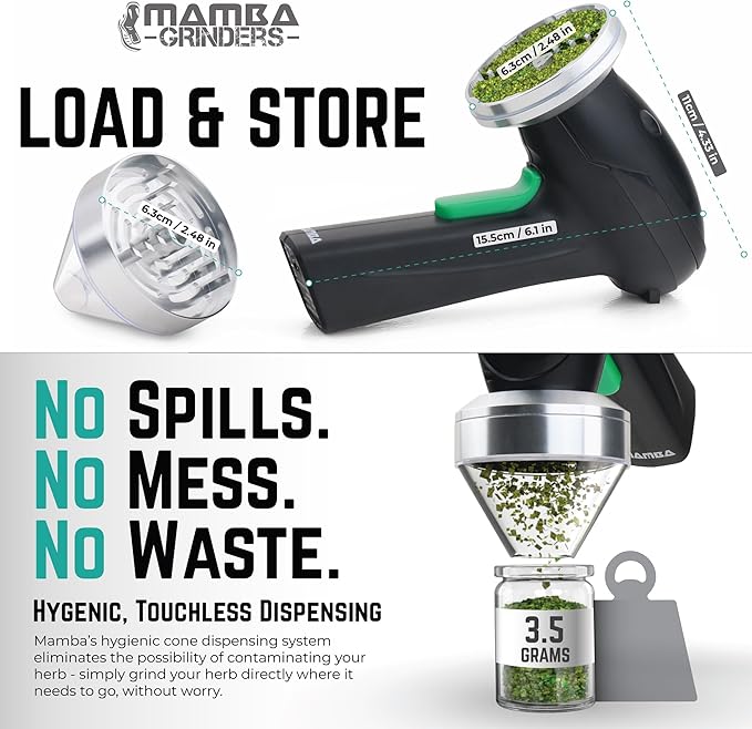 Mamba Monster 3.5g Silver USB Electric Herb Grinder. Large Capacity Portable Metal Herbal Machine & Spice Mill for the Kitchen - Bloomnest