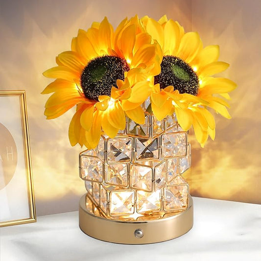 Birthday Gifts for Women,Sunflower Flower Touch Lamp,Rechargeable Cordless 3-Colour Dimming Small Night Light for Festival,Restaurant,Bedroom Housewarming Gifts for Mom - Bloomnest