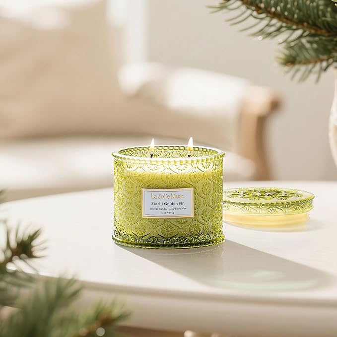 LA JOLIE MUSE Christmas Candle | Starlit Golden Fir | Fir Balsam, Cedarwood & Smoke | 12 oz Soy Candle, Double Wick | 60 Hours Clean Burn | Christmas Gift for Women & Family - Bloomnest