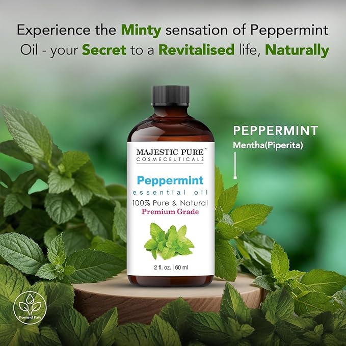 Majestic Pure Peppermint Essential Oil with Glass Dropper - 2 Fl Oz - 100% Pure and Natural Peppermint Oil - Premium Grade Essential Oils for Diffuser, Aromatherapy, Soap and Candle Making - Bloomnest