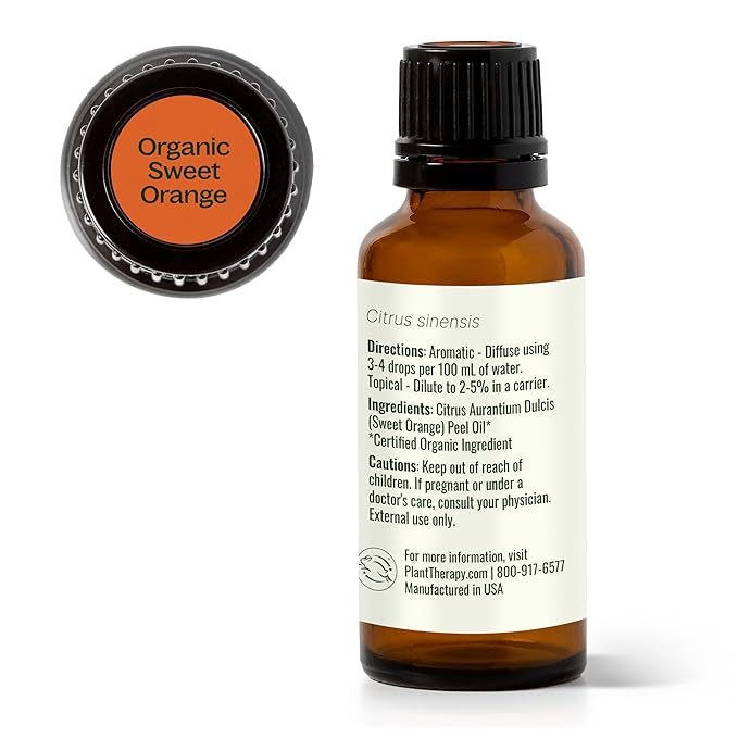 Plant Therapy Sweet Orange Organic Essential Oil 100% Pure, USDA Certified Organic, Undiluted, Natural Aromatherapy, Therapeutic Grade 30 mL (1 oz) - Bloomnest