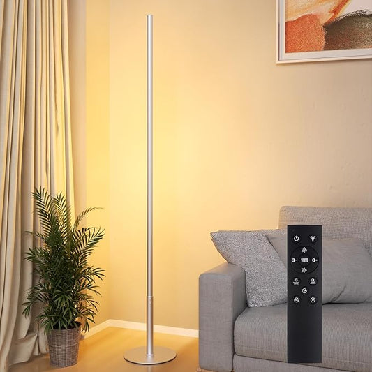 Marlrin Minimalist Corner Floor Lamp 2700K-6500K Dimmable with Remote Control 57.8" Height Metal Slim Ambient Standing LED Light Modern Design Decorative Lamp for Living Room Bedroom (Silver) - Bloomnest