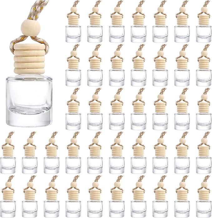 Hanging Car Air Freshener Diffuser, 100Pcs 8ml Empty Glass Essential Pendant Bottles, Automotive Oil Aromatherapy Fragrance Perfume Containers - Bloomnest