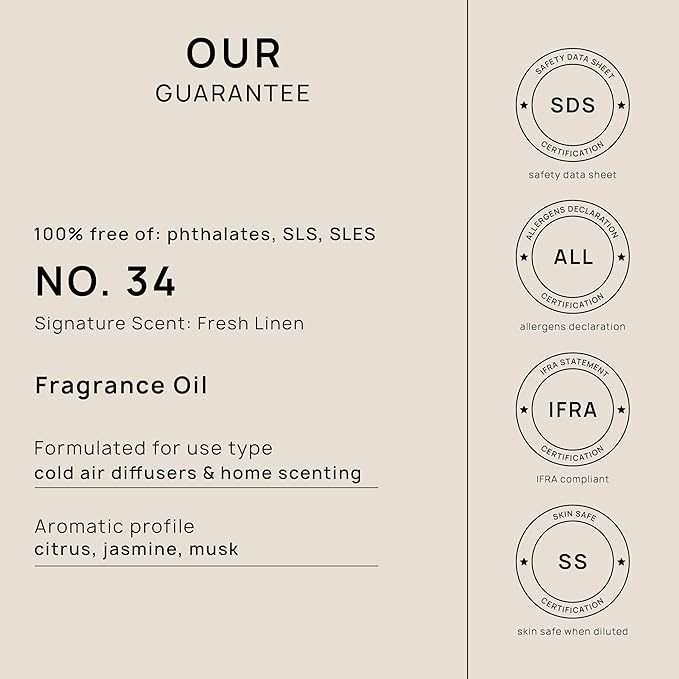 VINEVIDA Fresh Linen Fragrance Oil for Cold Air Diffusers - 4 Fl Oz - Essential Oils for Diffuser Oil Refill & Air Freshener Room Spray - Bloomnest