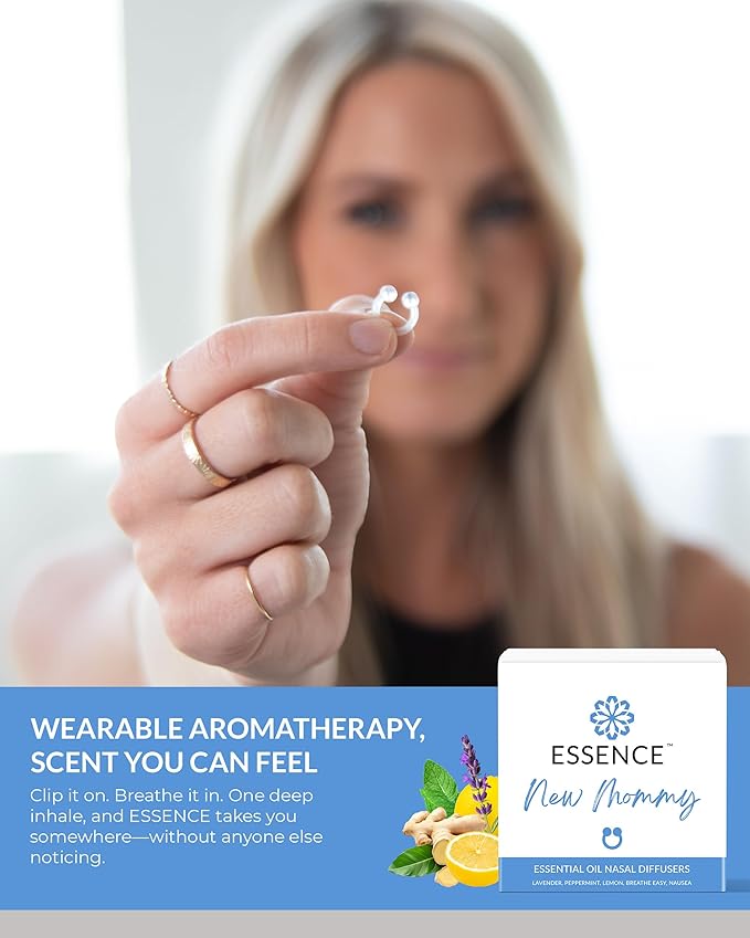 Essence Nasal Diffuser New Mommy Bundle – Essential Oil Silicone Nose Rings for Morning Sickness & Motion Sickness Support – Wearable Blends Pack for Pregnancy & Travel - Bloomnest