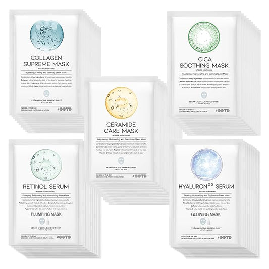 50Combo Korean Face Sheet Mask Gift Pack, Hydrating, Calming, Brightening, Smooting, Rejuvenating, EVE Vegan, Cica, Hyaluron, Retinol, Ceramide, Collagen - Bloomnest