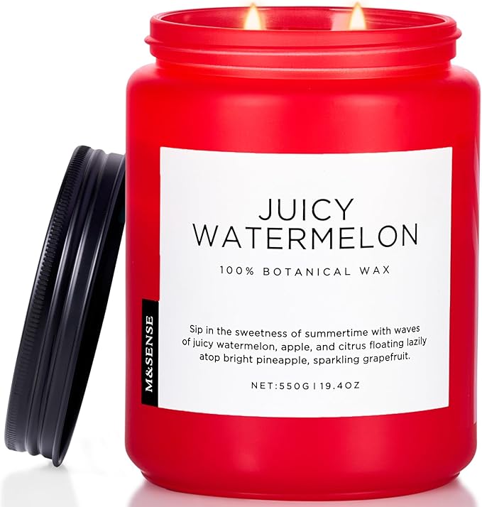 M&SENSE Juicy Watermelon Scented Candle, 19.4oz 110 Hours Clean Non Toxic Natural Soy Wax Long Lasting Candle for Women Men, 2 Wick Fruit Scent Home Fragrance Home Decor for Housewarming Gifts - Bloomnest