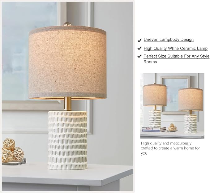 PORTRES 18.25" Modern Accent Ceramic Table Lamp Set of 2 for Bedroom White Desk Decor Bedside Lamps for Living Room Study Room Office Dorm Farmhouse Nightstand Lamp End Table Lamps - Bloomnest