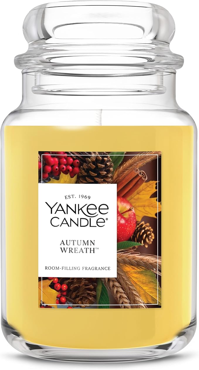 Yankee Candle Autumn Wreath, Fall Scented Candle, 22oz Large Jar with up to 150 Hour Burn Time - Bloomnest