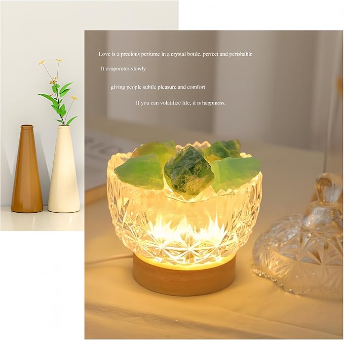 Himalayan Salt Lamp Night Light, Aromatic Diffuser Stone with Wood Base & Lid, LED USB Salt Lamp for Office, Bedroom, Bathroom, Gift for Relaxation & Sleep(Orange) - Bloomnest