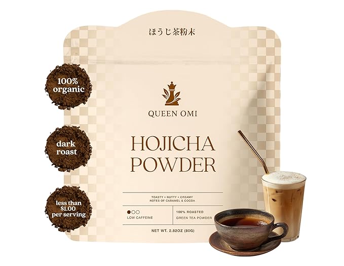 Queen Omi Organic Hojicha Powder | 100% Organic Japanese Roasted Green Tea Powder—Matcha & Coffee Alternative | Low Caffeine, Antioxidant-Rich, Smooth, Toasty, Nutty Flavor | 80g - Bloomnest