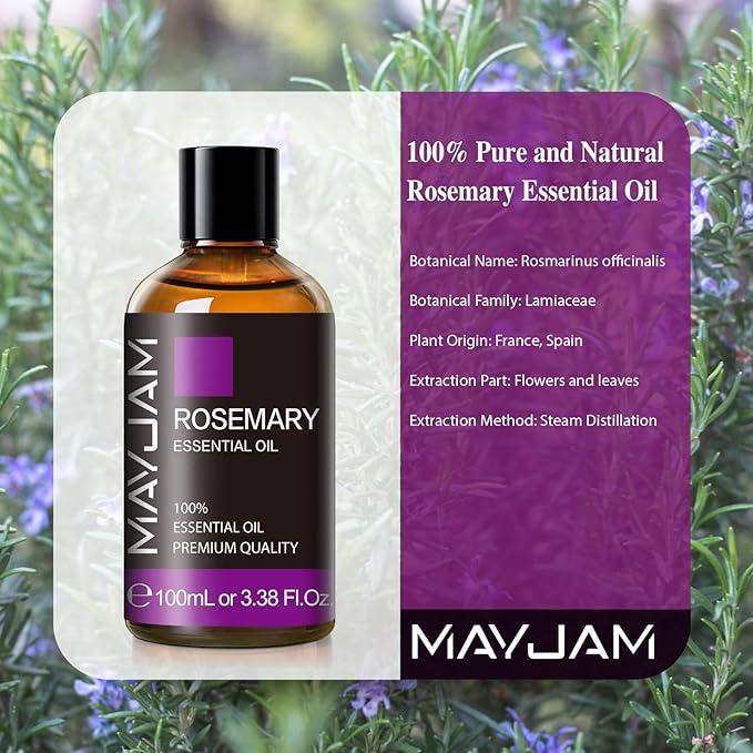 Rosemary Essential Oil with Dropper, MAYJAM Pure Rosemary Oil Aromatherapy Oils for Humidifier and Diffusers, 3.38FL.OZ - Bloomnest