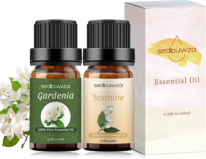 Sedbuwza Gardenia Jasmine Essential Oil Set, Gardenia Fragrance Oil Jasmine Scent Oil Set for Diffuser, Aromatherapy, Massage, Soap, Candle Making 2 x 10 ml Sedbuwza