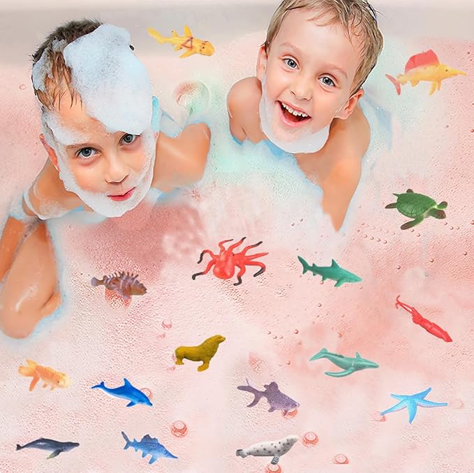 Kids Bath Bombs with Surprise Inside,4 Pack Marine Shark Bath Bomb for with Ocean Sea Animals for Girls Boys Toddlers, Safe Natural & Organic - Bloomnest