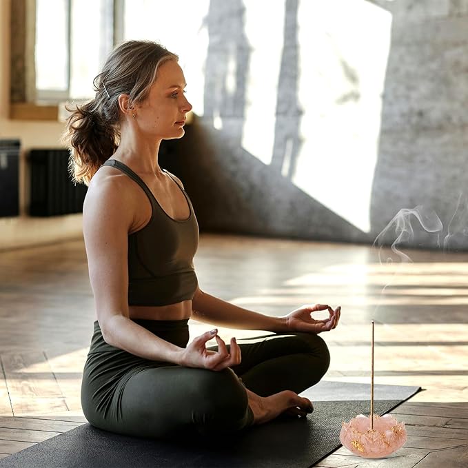 Crystal Lotus Incense Holder Set, Decorative Lotus Flower Decor Bowl 3.15x3.15x1.5 Inch, Incense Sticks Cones Holder with Ash Catcher (Pink)