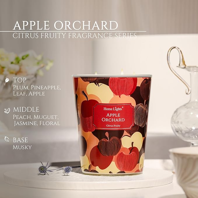 HomeLights Large jar Candle | 3-Wick Long-Lasting Scented Candles, 34oz Natural Soy Wax Candle for Home Scented, Eclectic Mixed Styles Gifts for Women & Men, Apple Orchard - Bloomnest