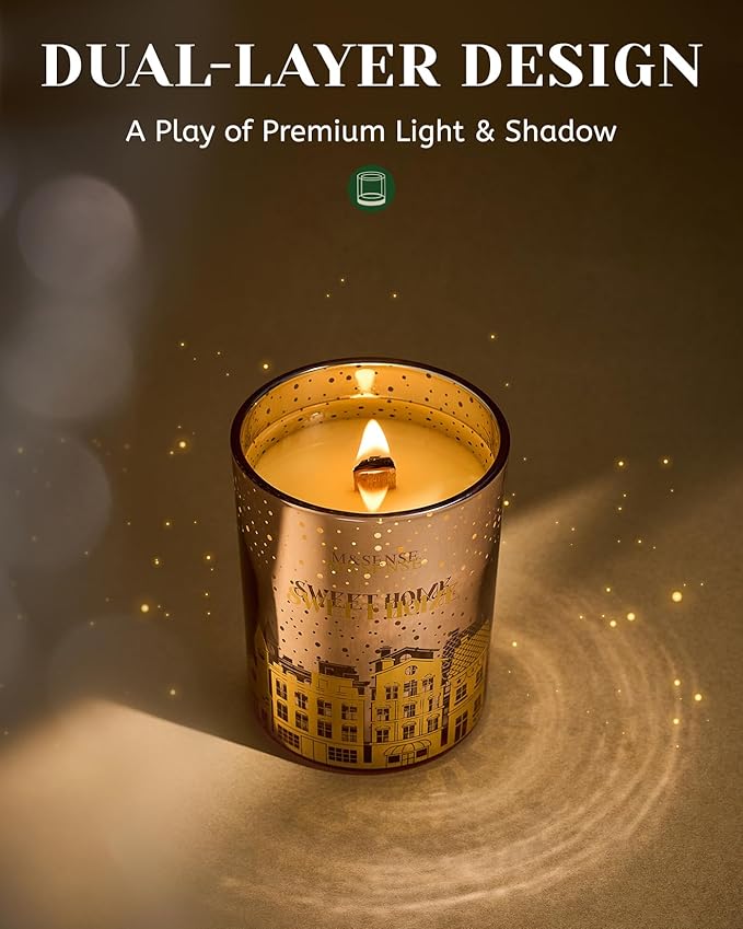 M&SENSE Cinnamon Apple Holiday Candles for Home Scented, 18oz 100 Hours Large Christmas Candle Soy Wax Cracking Wooden Wick, Aromatherapy Gifts for Housewarming Bedroom, Warm Cozy Winter Decor - Bloomnest
