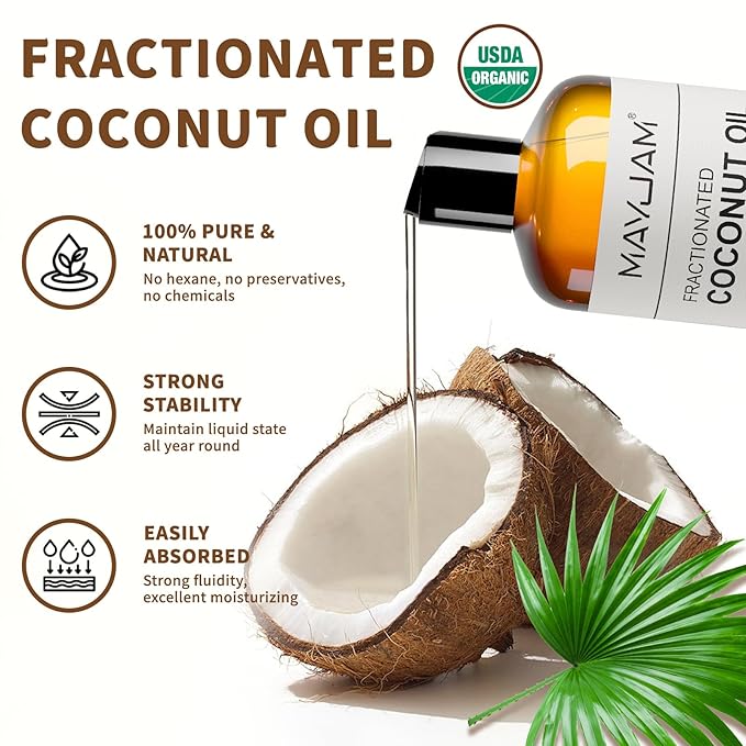 MAYJAM Organic Fractionated Coconut Oils Liquid 16oz, 100% Pure & Natural USDA Certified Cold Pressed Coconut Carrier Oil for Face Skin & Hair Moisturizing, Body Massage Oil for Essential Oils Mixing - Bloomnest