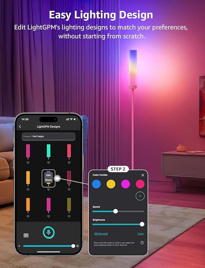 Lepro O1 AI Floor Lamps, 2300LM Smart Standing Lamp Works with Alexa, Modern Floor Lights with Music Sync, Personalized AI Lighting Designer,RGB Lamps for Living Room,Bedroom, APP Control, 2.4GHz Only - Bloomnest