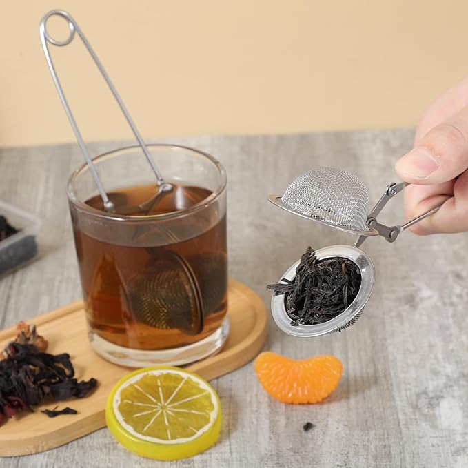 20 Pcs Stainless Steel Snap Ball Tea Strainer, Fine Mesh Tea Infuser Filter with Handle, Round, Silver - Bloomnest