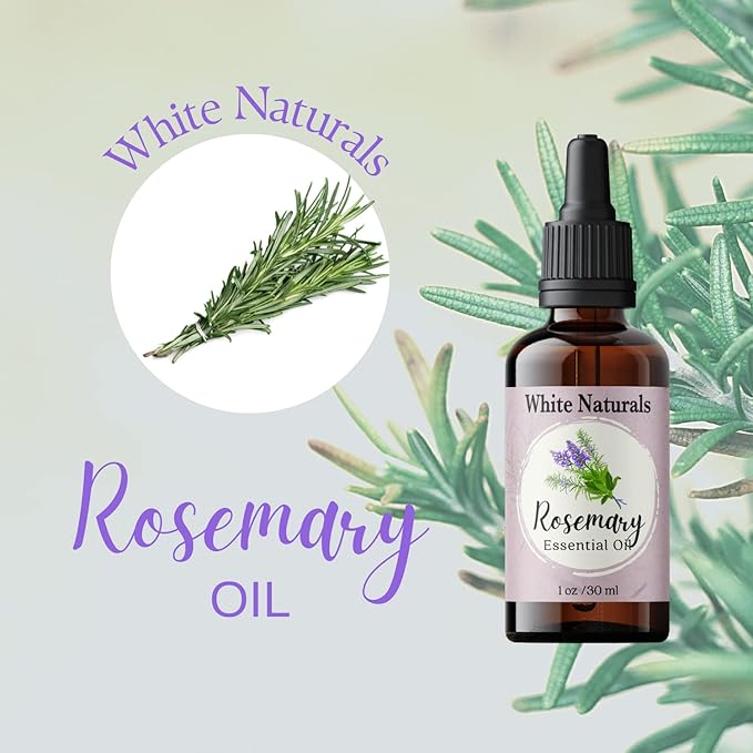 White Naturals Organic Rosemary Essential Oil, 100% Pure & Natural, 1 Fluid Ounce, Aromatherapy, Vegan, Non-GMO, Strengthening, Conditioner, DIY Soap Making - Bloomnest