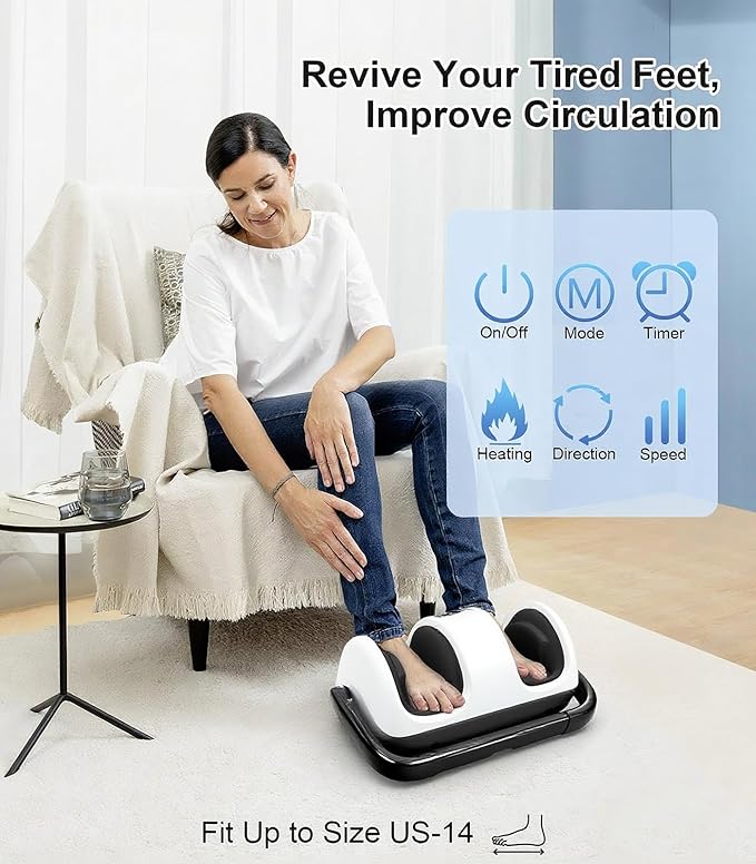 CARESKY® Shiatsu Foot Massager with Heat, Rolling Deep Kneading, Feet Massager Machine for Plantar Fasciitis, Neuropathy Pain, Size up to 14", Multiple Modes