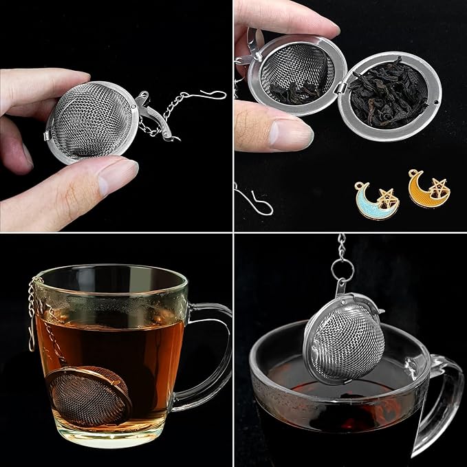 2Pcs Stainless Steel Mesh Tea Infuser, 2.1 inch Tea Ball with Moon and Star Pendant,Tea Strainer Tea Diffuser Tea Steeper for Filtering Tea,Tea Infusers for Loose Tea (Moon and Star, 2PC) - Bloomnest