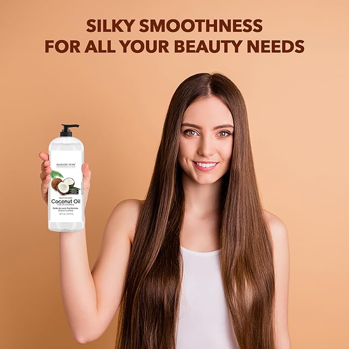 Majestic Pure Fractionated Coconut Oil - Relaxing Massage Oil, Liquid Carrier Oil for Diluting Essential Oils - Skin, Lip, Body & Hair Oil Moisturizer & Softener - 16 fl oz - Bloomnest