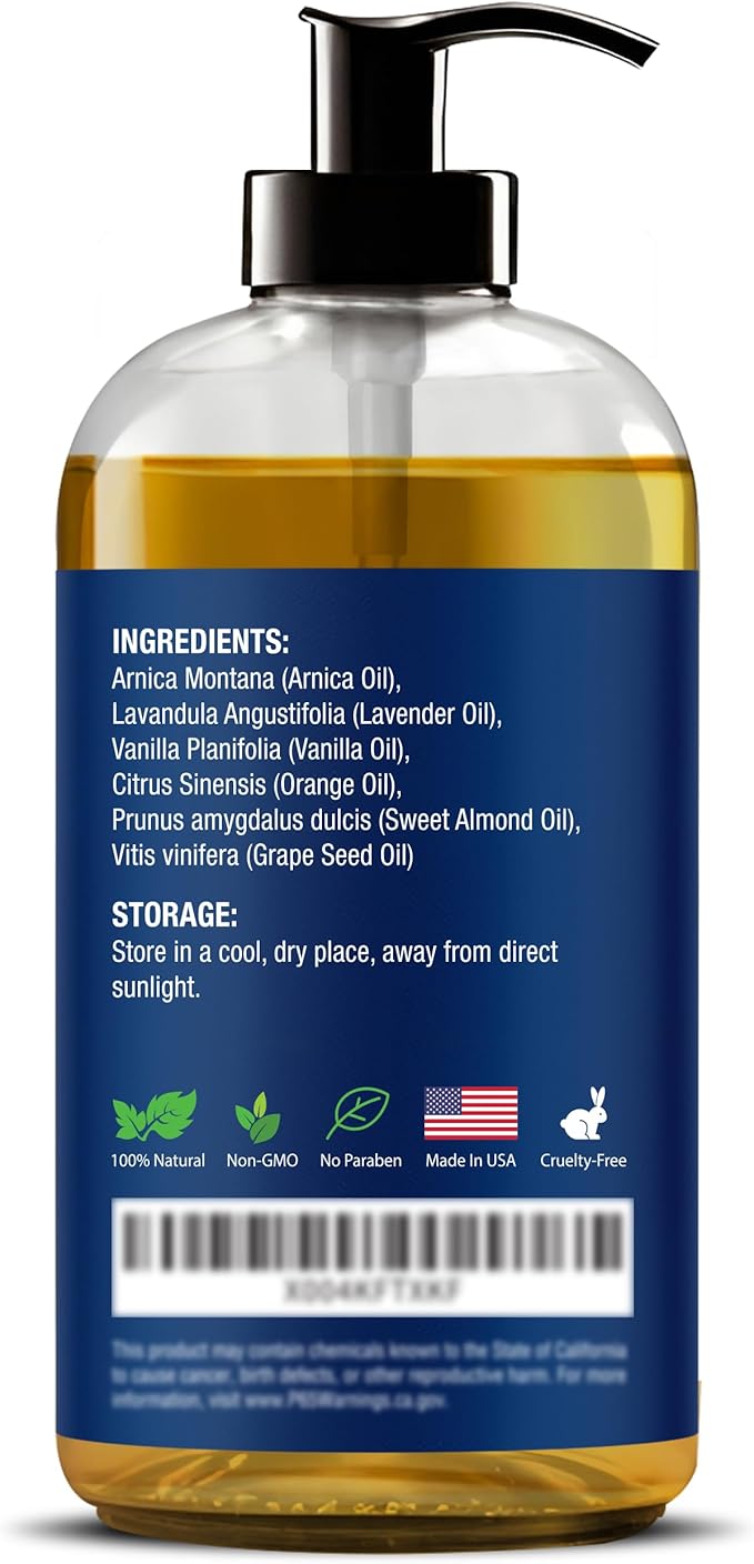 Lymphatic Drainage Massage Oil for Massage Therapy 8 fl oz - Refreshing and Relaxing - Natural Oils with Arnica, Vanilla and Lavender Oil - for Men and Women - Nexon Botanics - Bloomnest