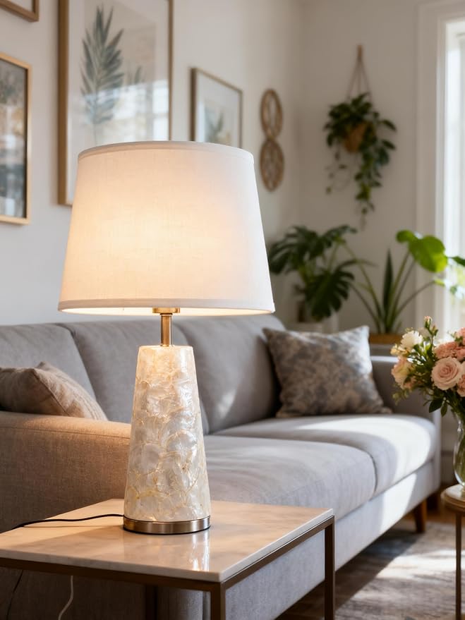 Coastal Table Lamps for Bedroom Nightstand Set of 2, Touch Control Ocean Beach Nautical Seashell Lamp, Modern Sea Shell Bedside Night Stands Light for Beachy Cottage Farmhouse Decor (Silver) - Bloomnest