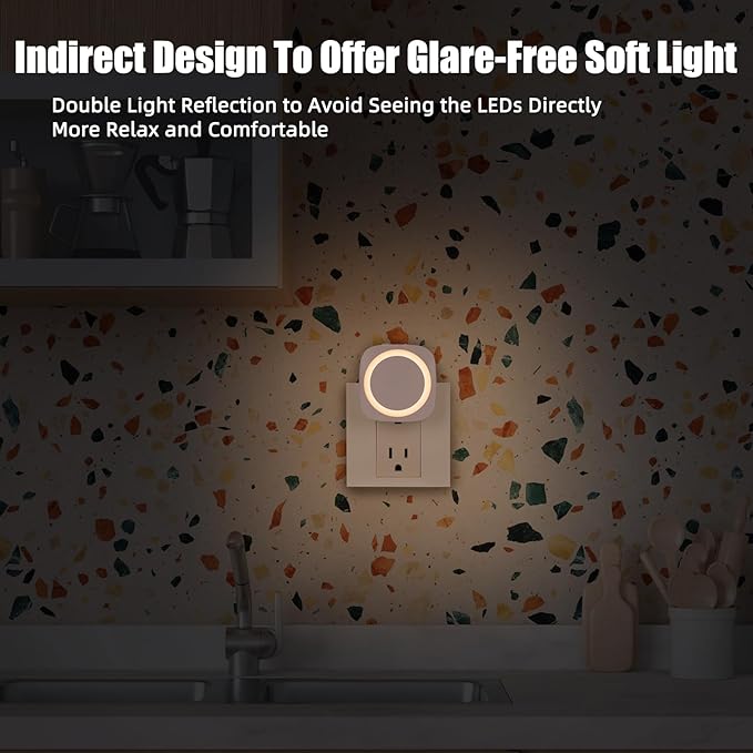 Warm Night Lights Plug into Wall, 4 Packs Dimmable Night Light with Dust to Dawn Sensor, Automatically Turn on and Off, Gentle Glow Nightlight for Bathroom,Bedroom,Stairs,Kitchen,Hallway,Warm White - Bloomnest