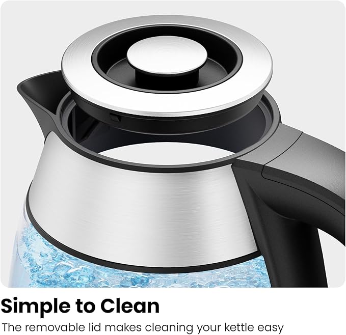 CHEFMAN Electric Kettle - 1.2L 1500W Hot Water Tea Pot with Infuser, BPA Free, Auto Shut Off, Boil-Dry Protection, Removable Lid, LED Light, Cordless Glass Electric Tea Kettle – Stainless Steel - Bloomnest