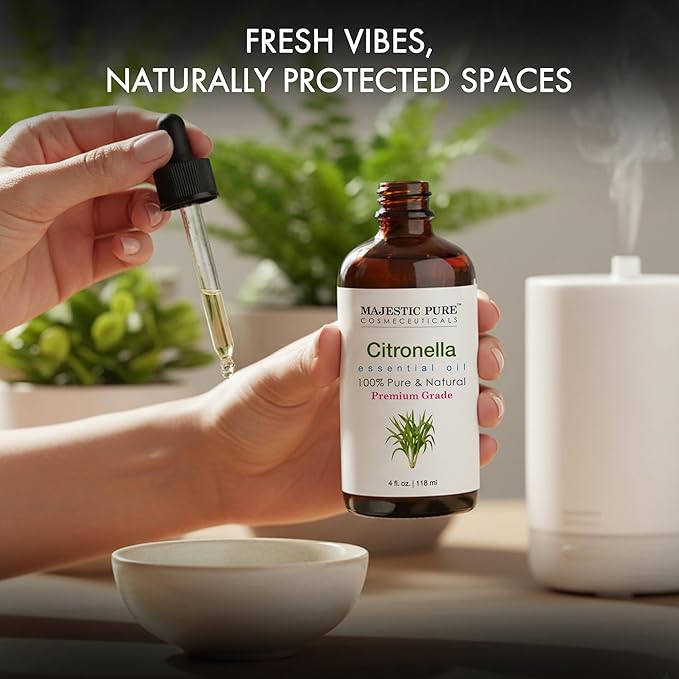 Majestic Pure Citronella Essential Oil with Glass Dropper - 4 Fl Oz - 100% Pure and Natural Citronella Oil - Premium Grade Essential Oils for Diffuser, Aromatherapy, Soap and Candle Making - Bloomnest
